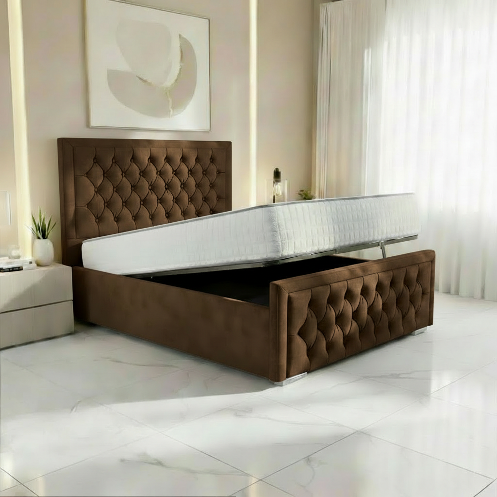 Barcelona Upholstered Ottoman Bed - Mocca Plush Velvet
